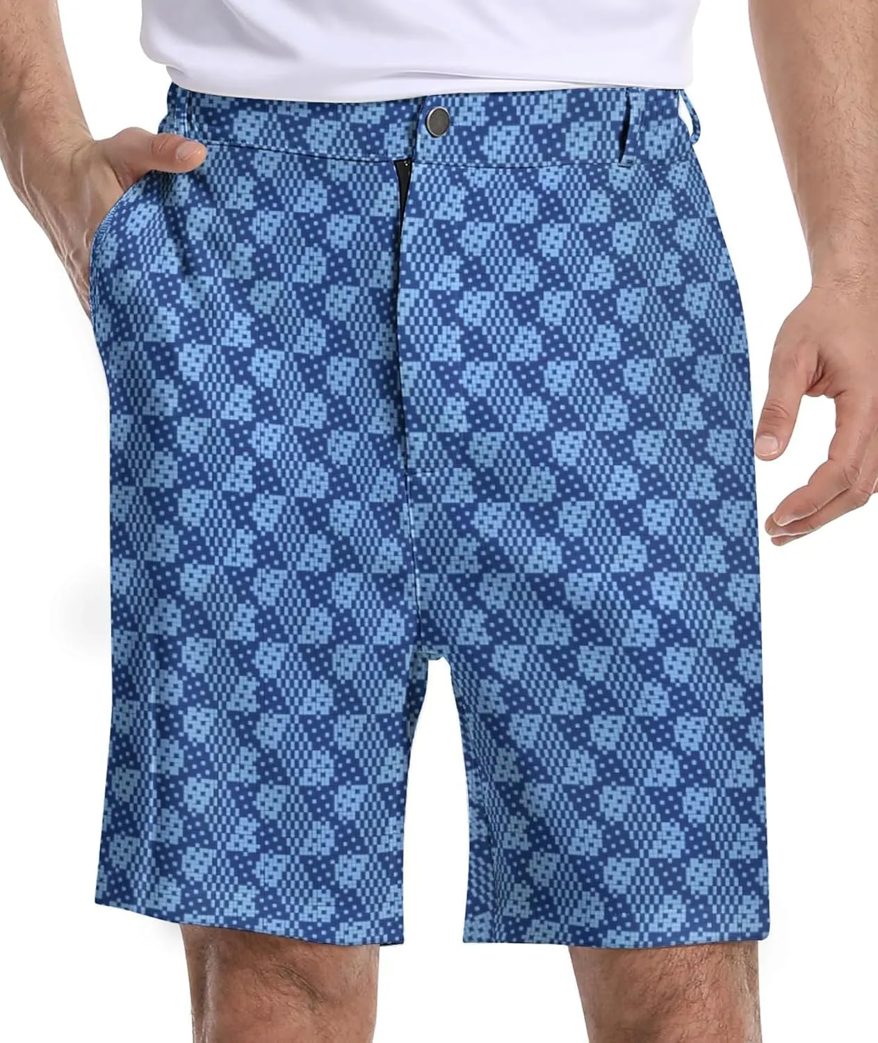 Mens Golf Shorts Print Casual Hiking Elastic Waist Dress Shorts with Zipper Pockets