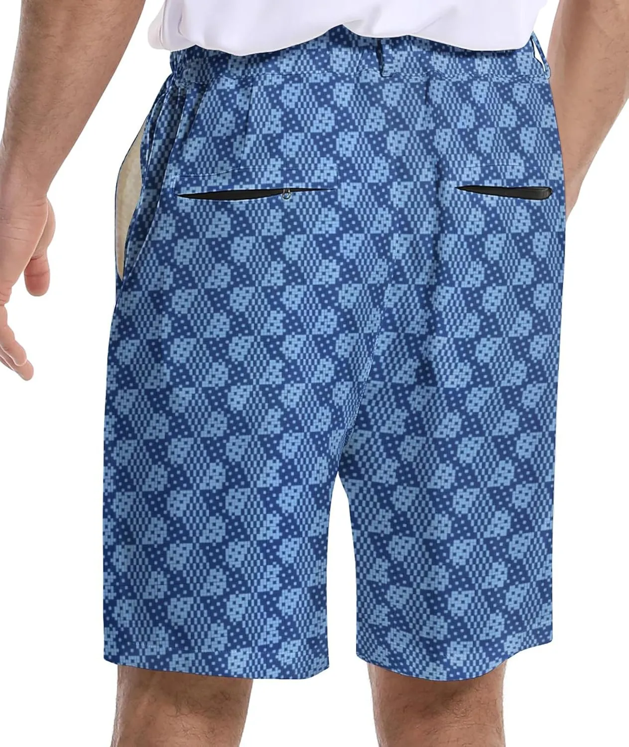 Mens Golf Shorts Print Casual Hiking Elastic Waist Dress Shorts with Zipper Pockets