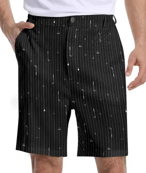 Mens Golf Shorts Print Casual Hiking Elastic Waist Dress Shorts with Zipper Pockets