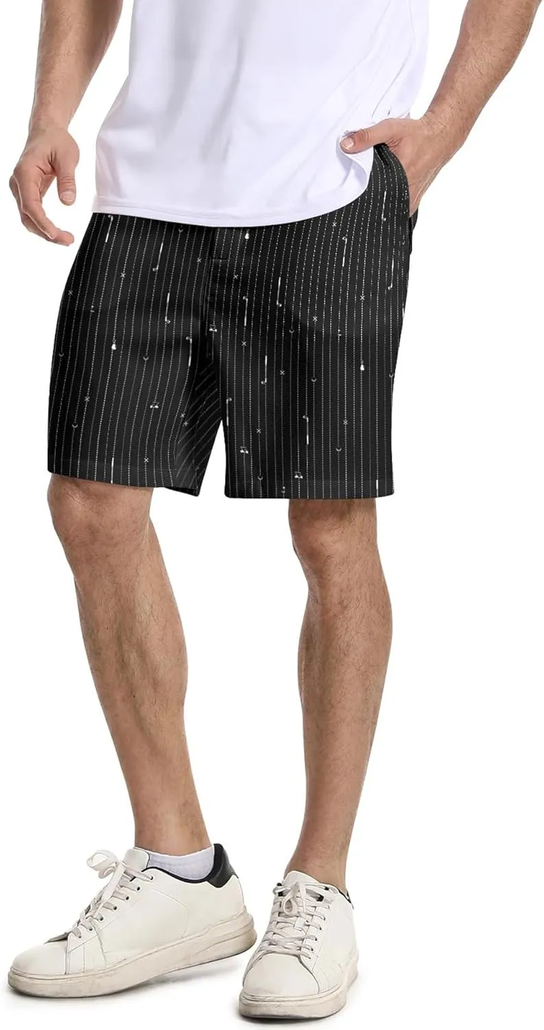 Mens Golf Shorts Print Casual Hiking Elastic Waist Dress Shorts with Zipper Pockets