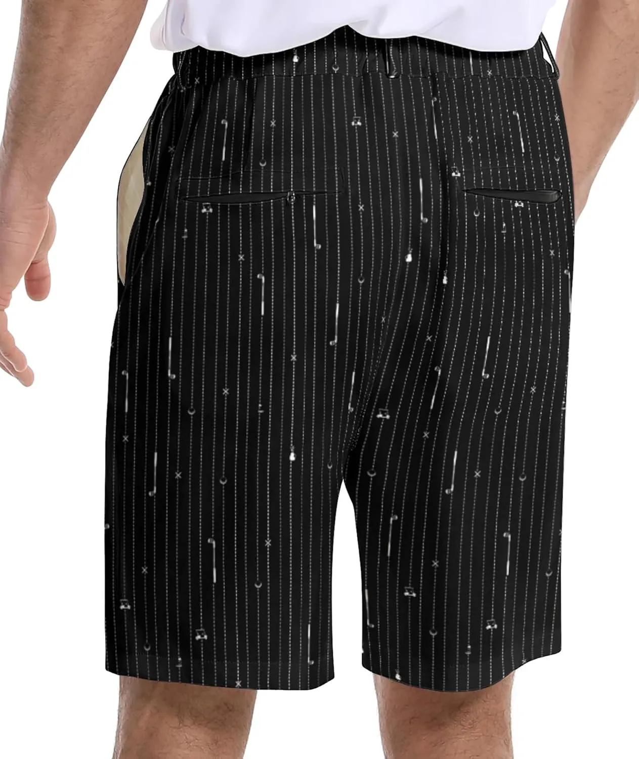 Mens Golf Shorts Print Casual Hiking Elastic Waist Dress Shorts with Zipper Pockets