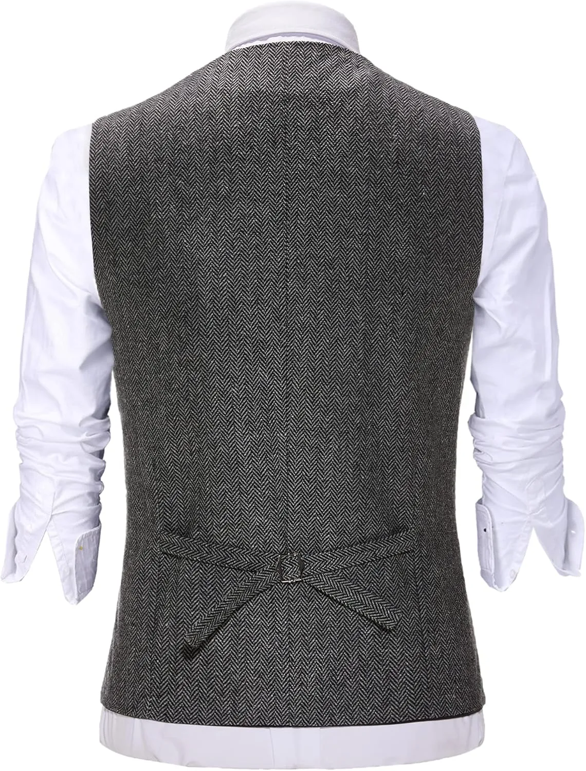 Men's Herringbone Tweed Wool Suit Vest Single Breasted Slim Fit Waistcoat Vest