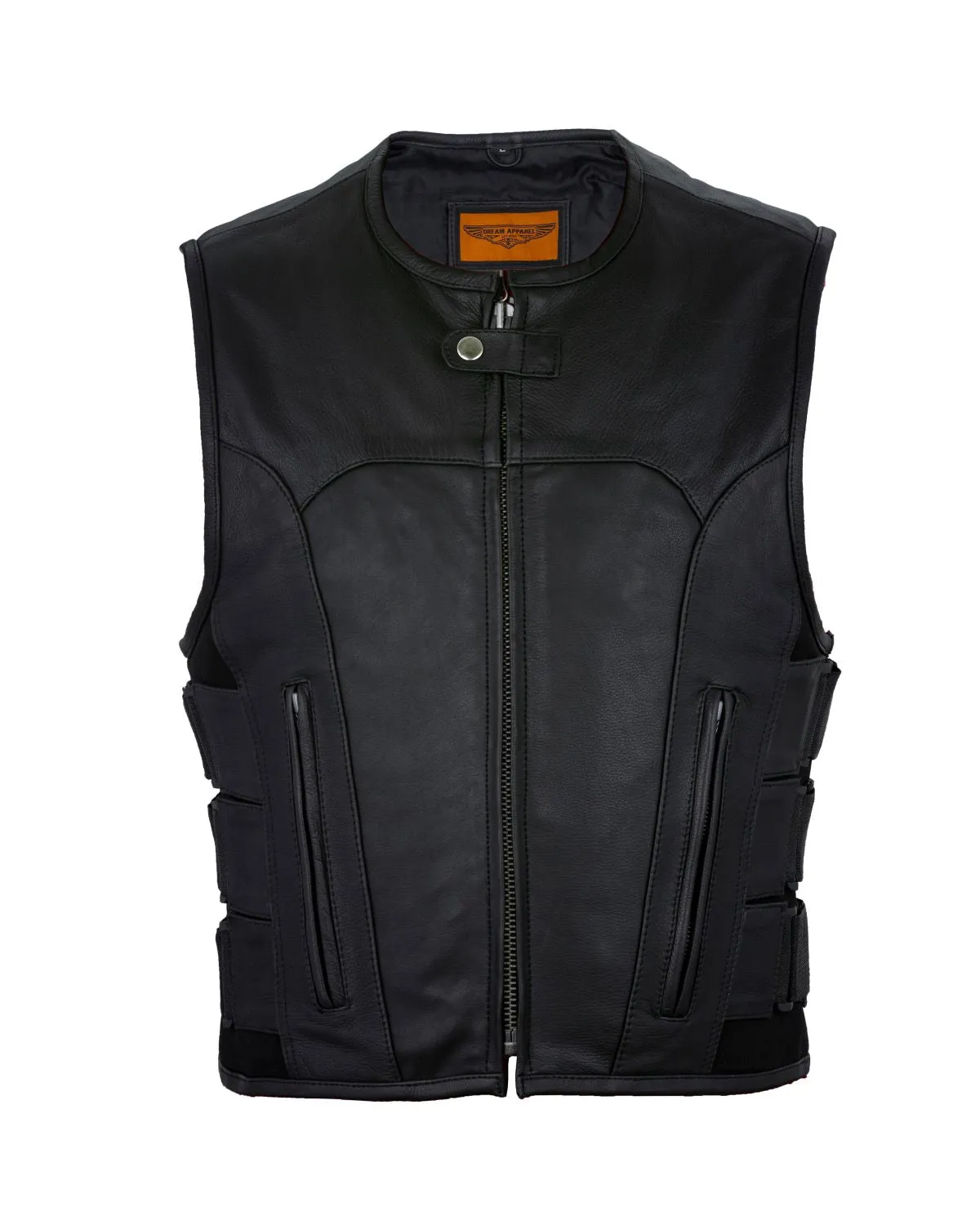 Mens Leather Bullet Proof Style Vest With Straps Cowhide Leather
