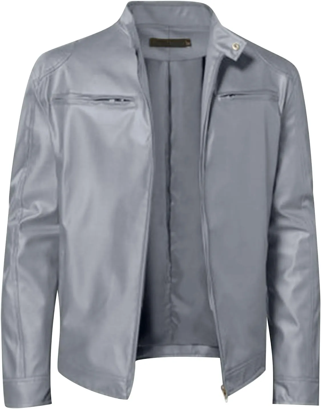 Men'S Leather Jacket Fashion Men Autumn Winter Warm Casual Leather Zipper Long Sleeve Jacket Coat