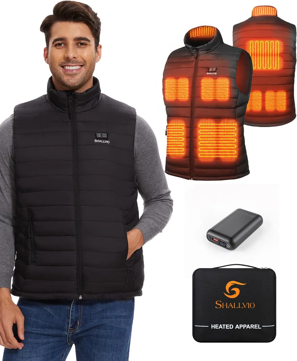 Men's Lightweight Heated Vest with 20000mAh 7.4V Battery Pack Water-Resistant Electric Warming Heating Vest
