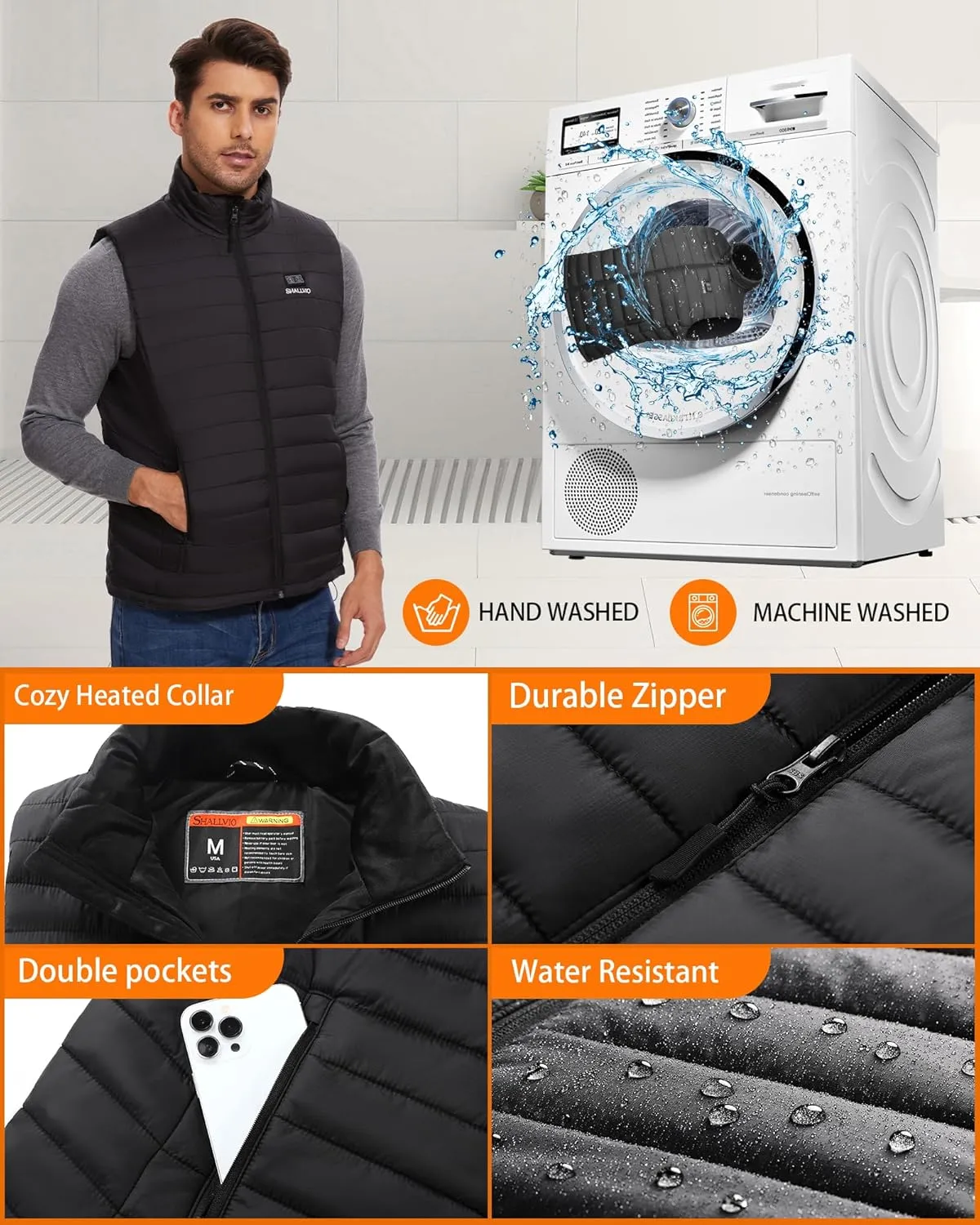 Men's Lightweight Heated Vest with 20000mAh 7.4V Battery Pack Water-Resistant Electric Warming Heating Vest