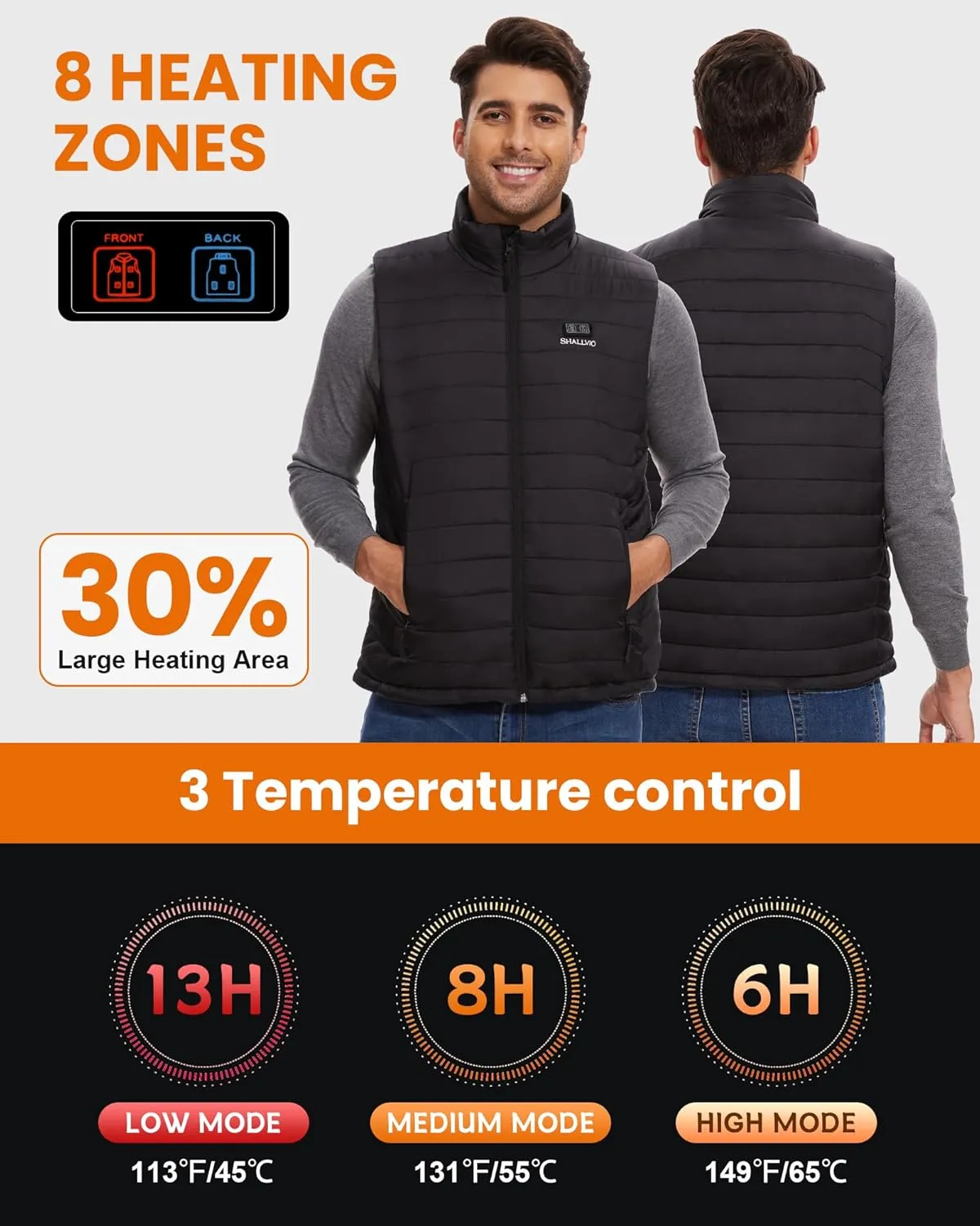 Men's Lightweight Heated Vest with 20000mAh 7.4V Battery Pack Water-Resistant Electric Warming Heating Vest