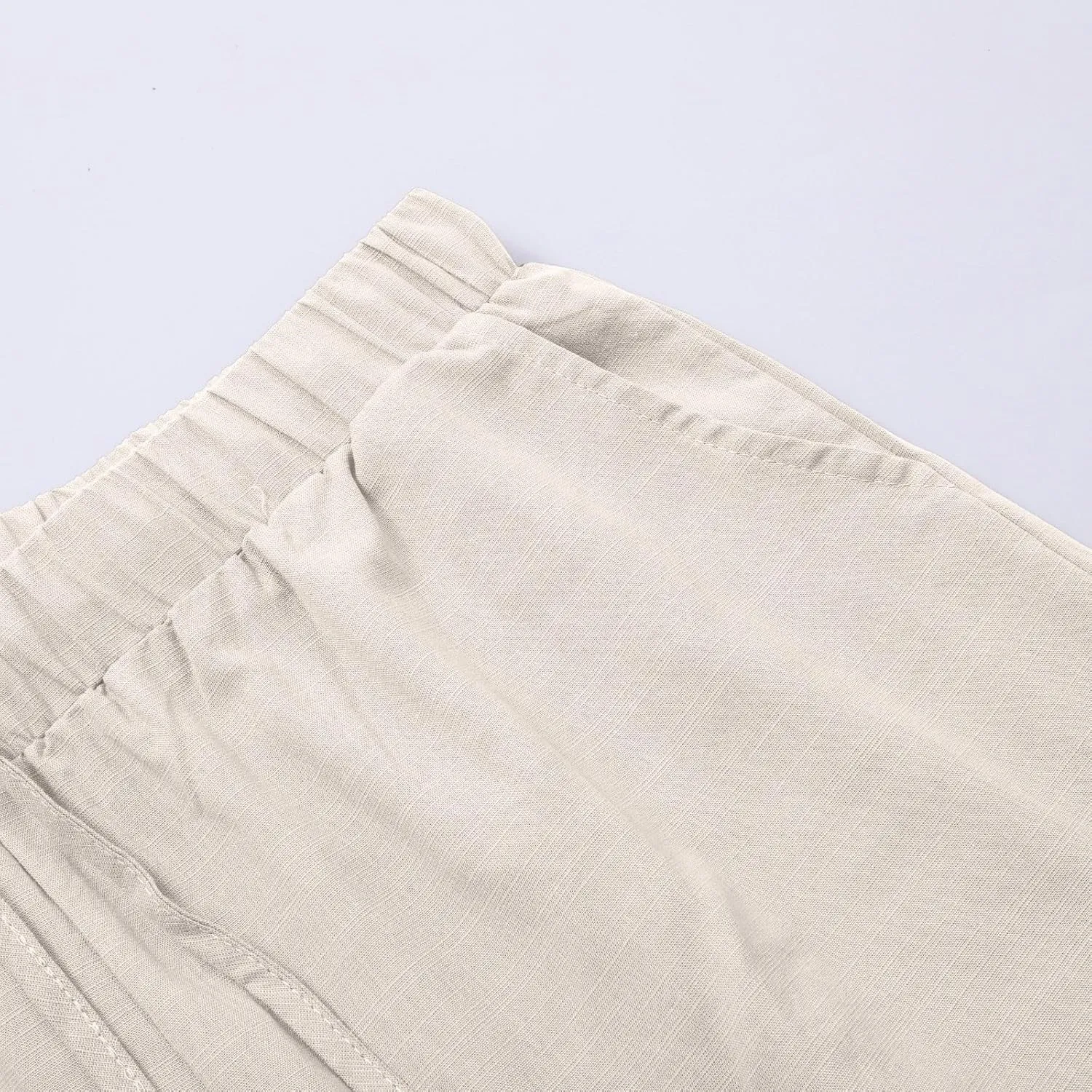 Men's Linen Casual Pants with Pockets Summer Elastic Waist Basic Capris Solid Leisure Athletic Five Short Pant Big and Tall