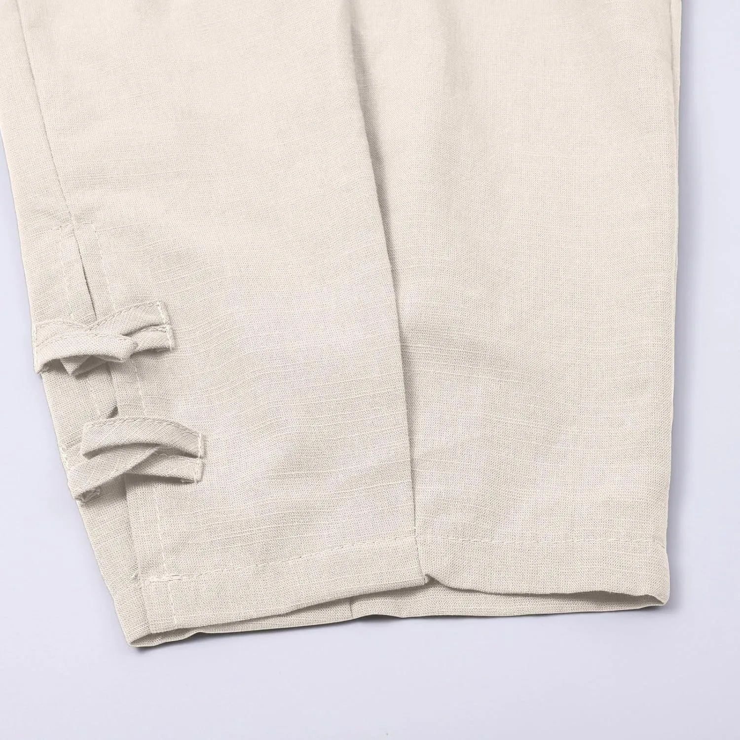 Men's Linen Casual Pants with Pockets Summer Elastic Waist Basic Capris Solid Leisure Athletic Five Short Pant Big and Tall