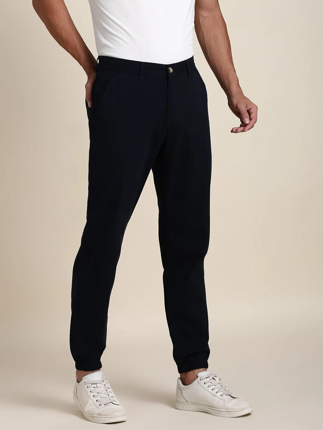 Men's Navy Joggers Comfortable Bottomwear With Smart Casual Look