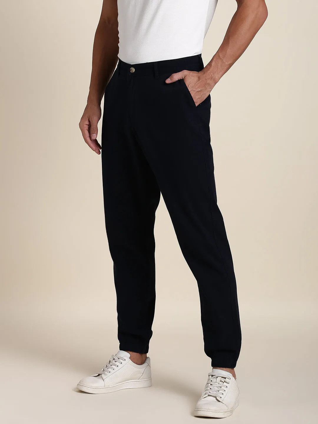 Men's Navy Joggers Comfortable Bottomwear With Smart Casual Look