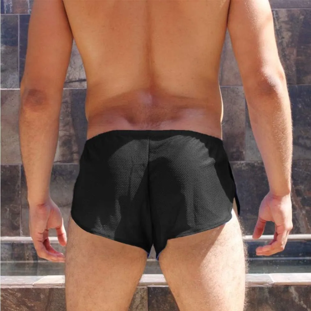 Men's Split Side Short Shorts Sexy Breathable Large Split Sides Mesh Athletic Shorts