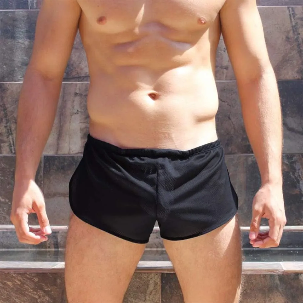 Men's Split Side Short Shorts Sexy Breathable Large Split Sides Mesh Athletic Shorts