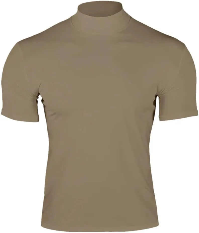 Men's Sport Mock Neck Short Sleeve Compression T-Shirt Quick Dry Elastic Tight Tee
