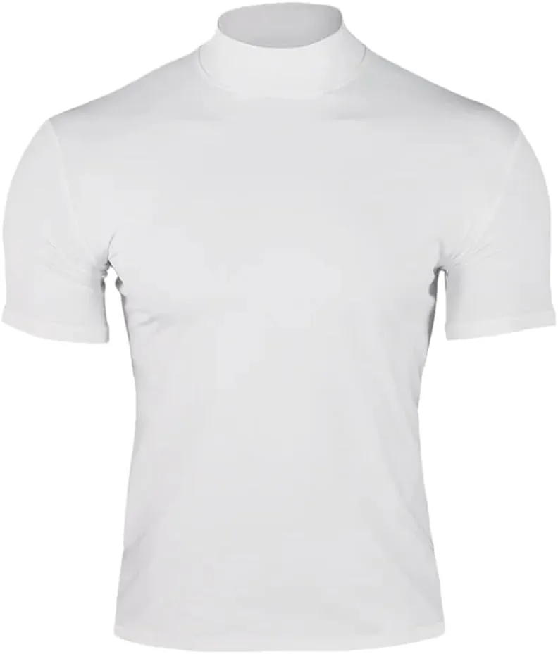 Men's Sport Mock Neck Short Sleeve Compression T-Shirt Quick Dry Elastic Tight Tee