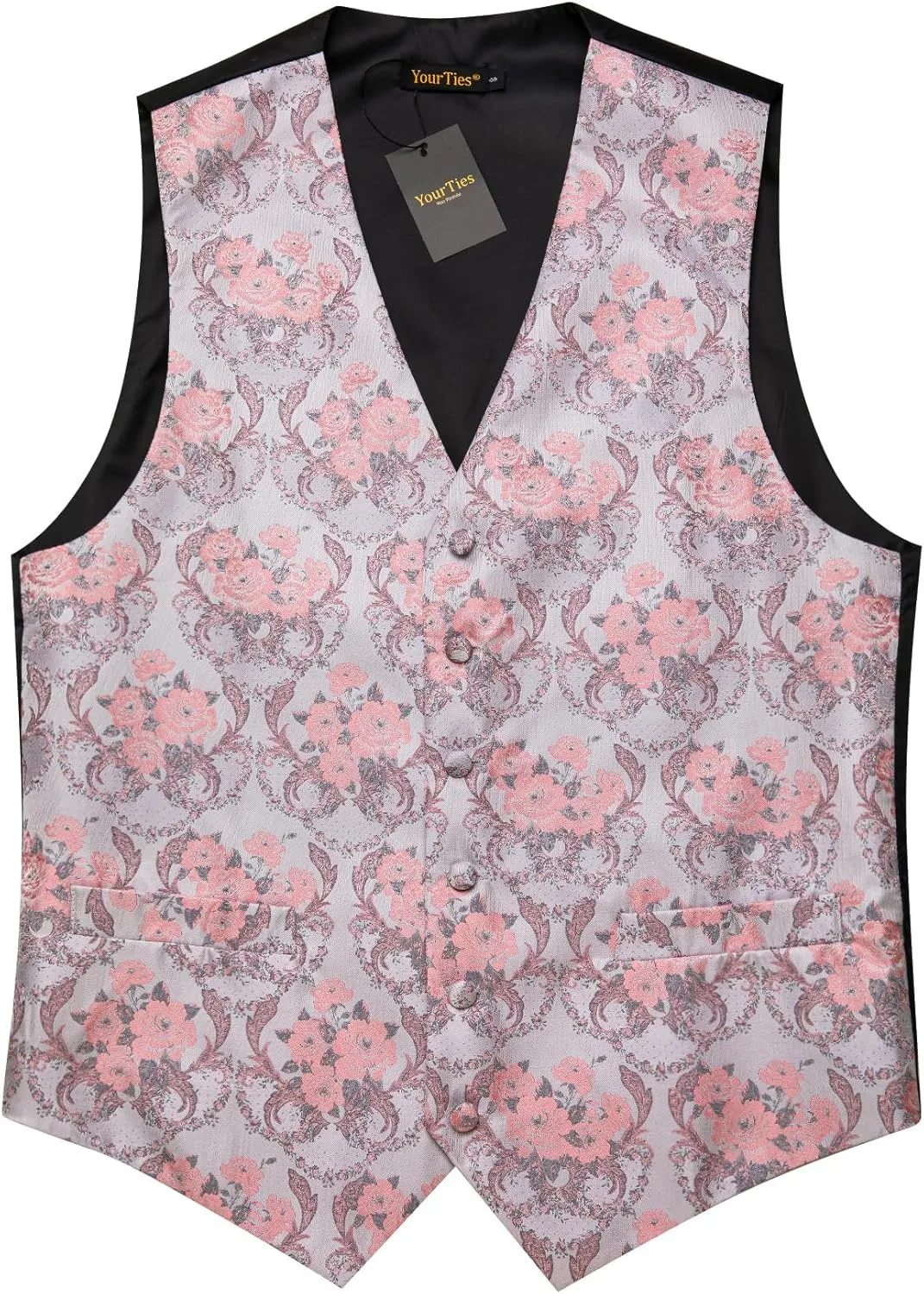Mens Suit Vest 4PC Silk Paisley Vest with Necktie Pocket Square Cufflinks Formal Woven Waistcoat for Suit Tuxedo