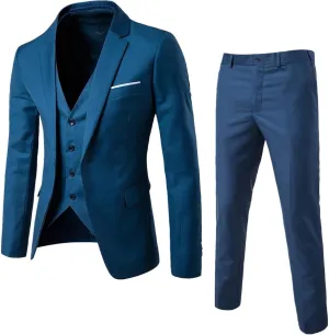 Men's Suits 3 Piece Slim Fit Tuxedo Wedding Groomsman Suit for Groom Solid Prom Wedding Party Blazer Vest Pants Set