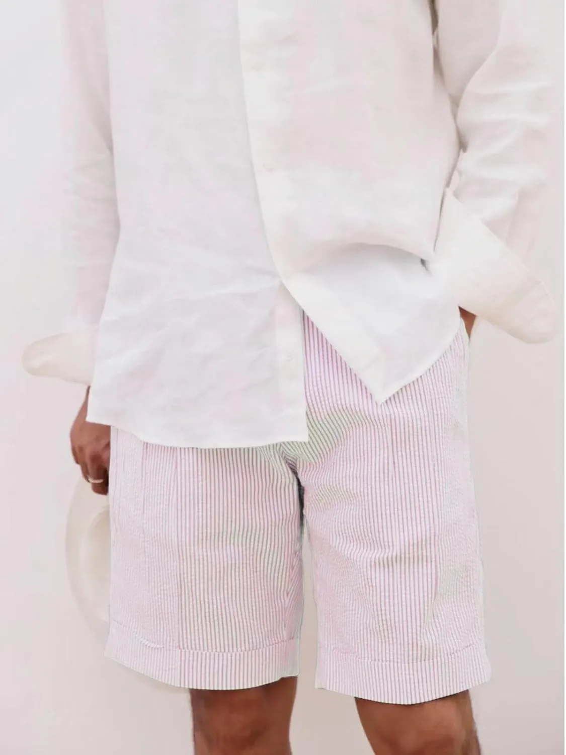 Mens Summer Seersucker Slim Fit Suit Shorts Mens Causal Polyester Sear Sucker Shorts
