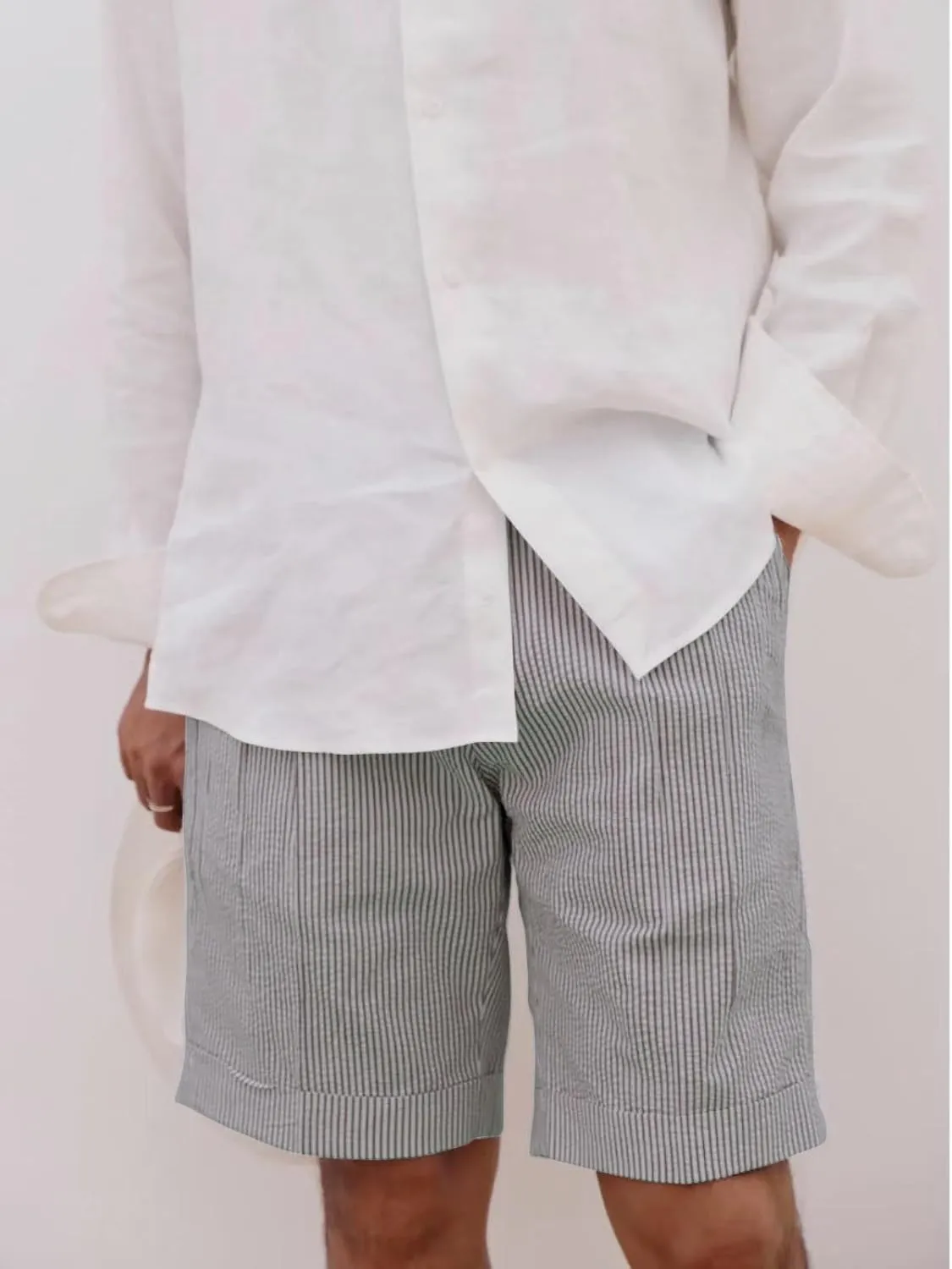 Mens Summer Seersucker Slim Fit Suit Shorts Mens Causal Polyester Sear Sucker Shorts