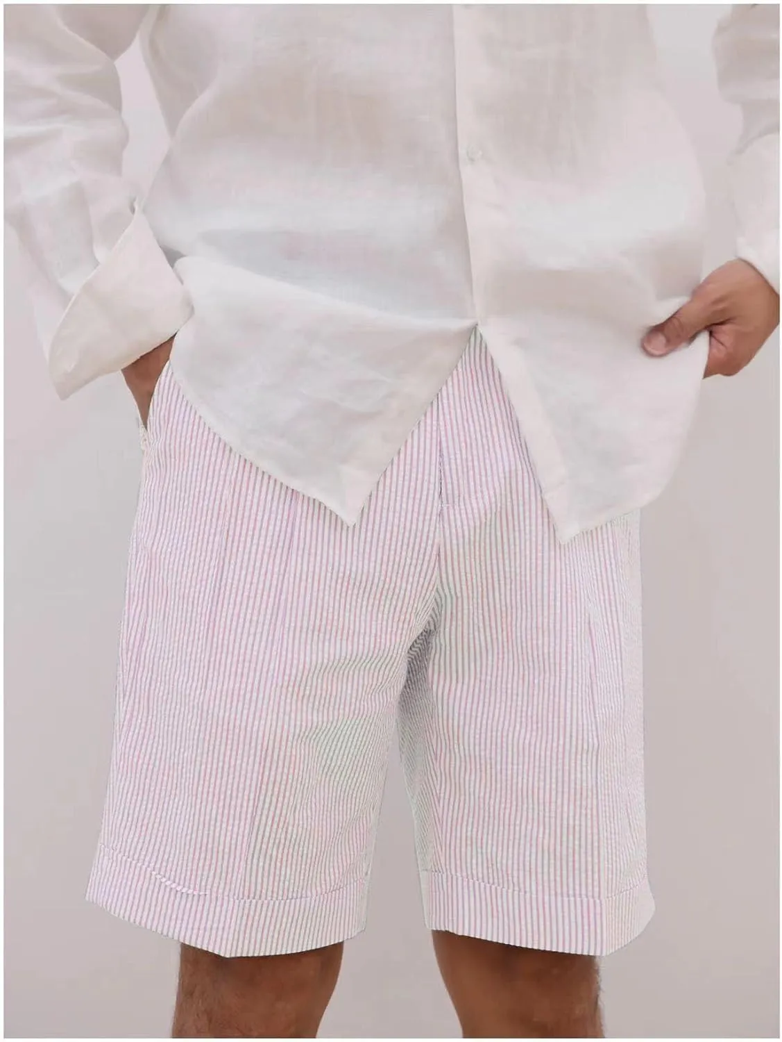 Mens Summer Seersucker Slim Fit Suit Shorts Mens Causal Polyester Sear Sucker Shorts