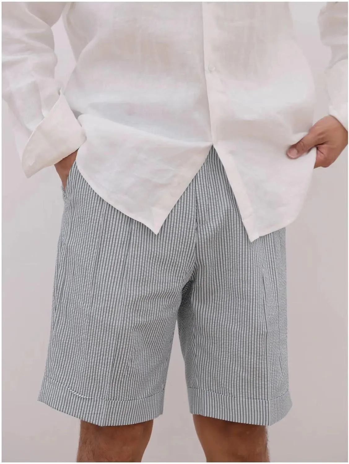 Mens Summer Seersucker Slim Fit Suit Shorts Mens Causal Polyester Sear Sucker Shorts