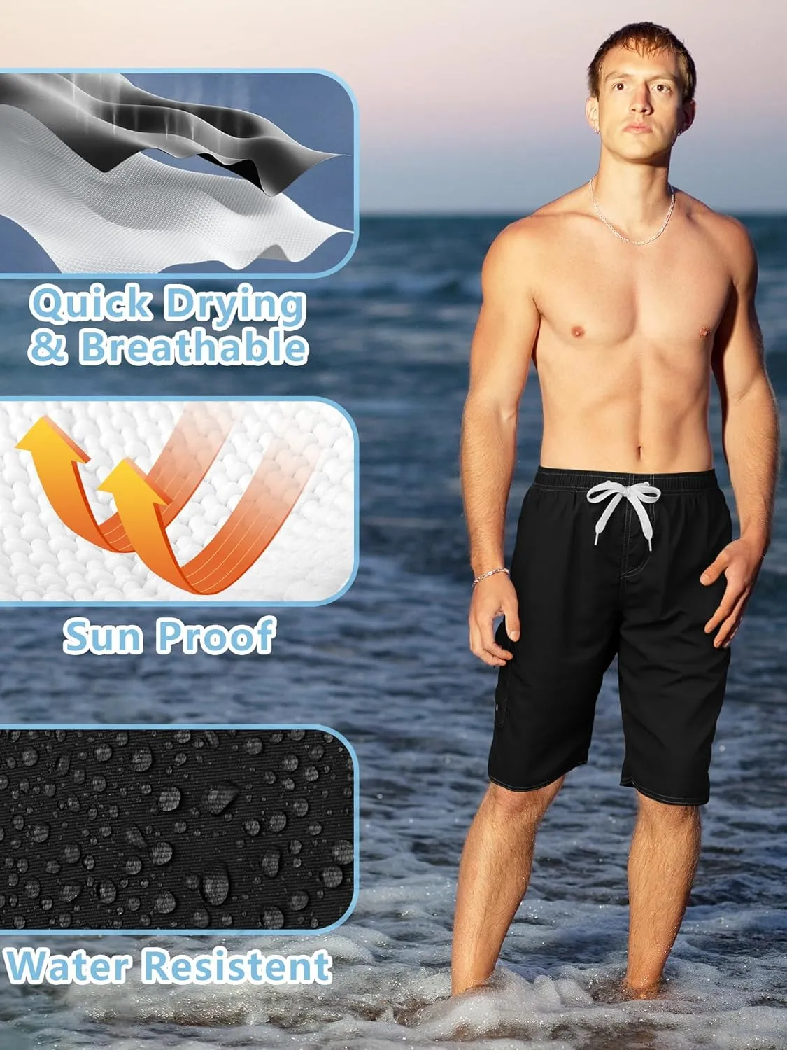 Mens Swim Trunks Swim Shorts Swimwear Swimsuit Beach Shorts Bathing Suits Quick Dry Waterproof