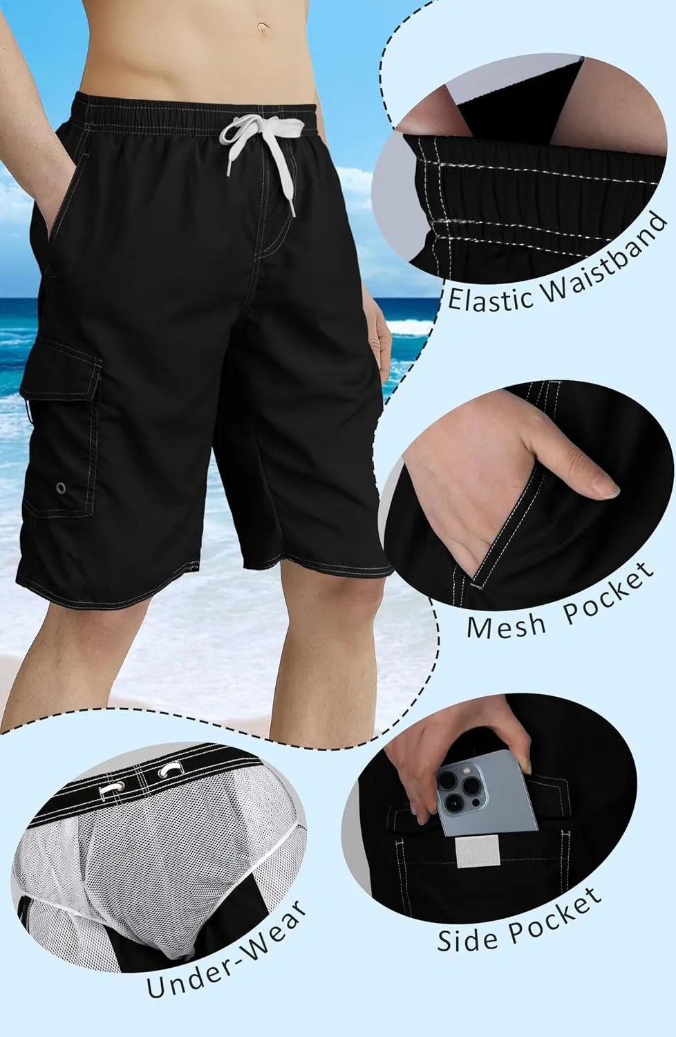 Mens Swim Trunks Swim Shorts Swimwear Swimsuit Beach Shorts Bathing Suits Quick Dry Waterproof