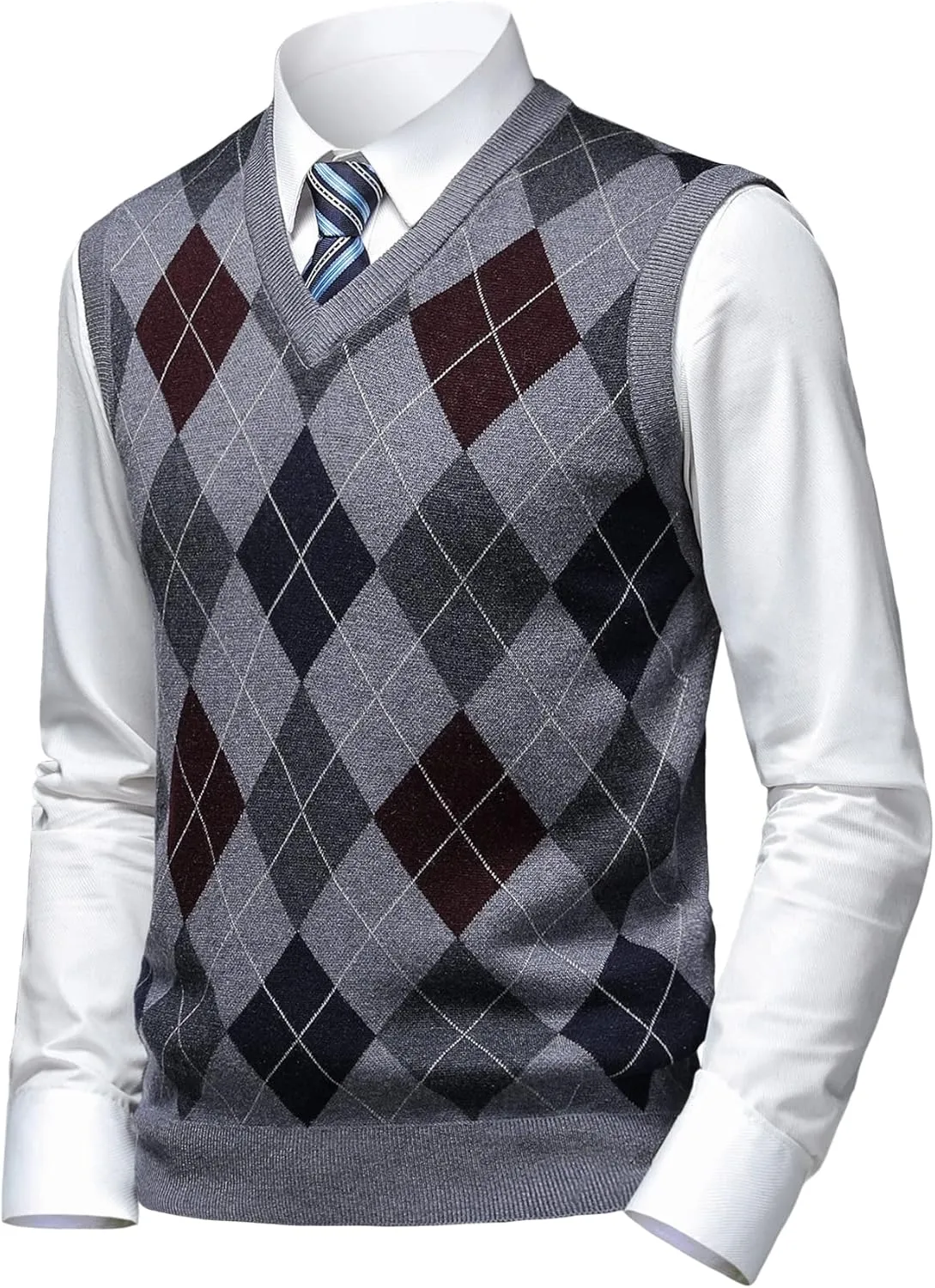 Mens Thick Argyle Sweater Vests Classic V-Neck Knitwear Sleeveless Pullover Autumn Winter Warm Tank Tops