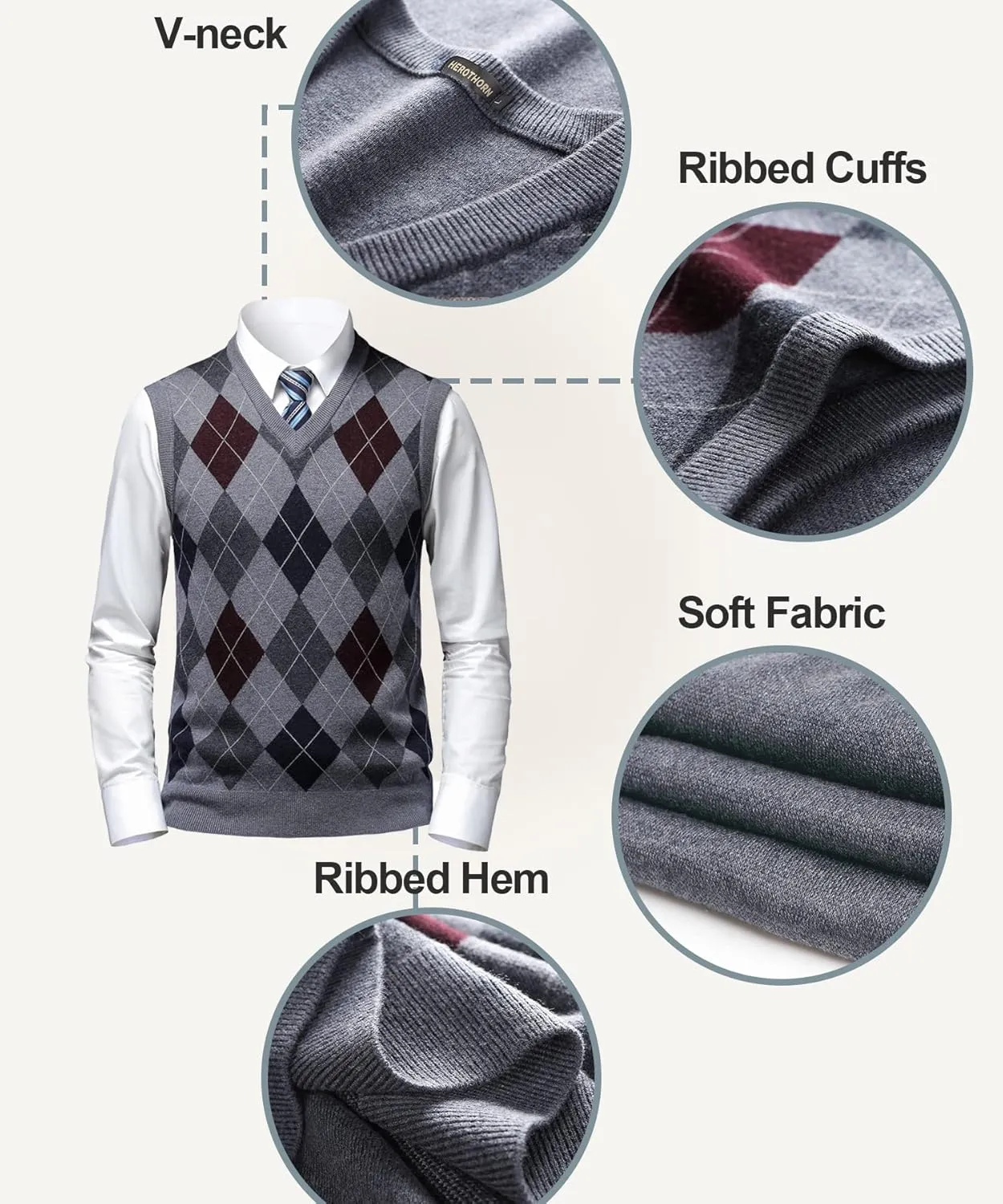 Mens Thick Argyle Sweater Vests Classic V-Neck Knitwear Sleeveless Pullover Autumn Winter Warm Tank Tops