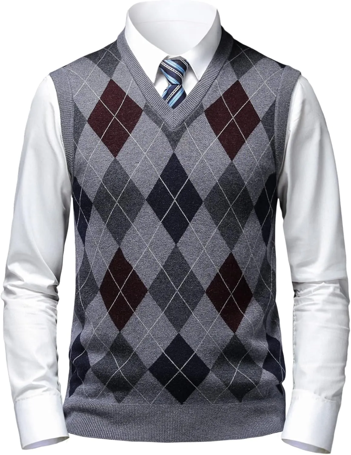 Mens Thick Argyle Sweater Vests Classic V-Neck Knitwear Sleeveless Pullover Autumn Winter Warm Tank Tops