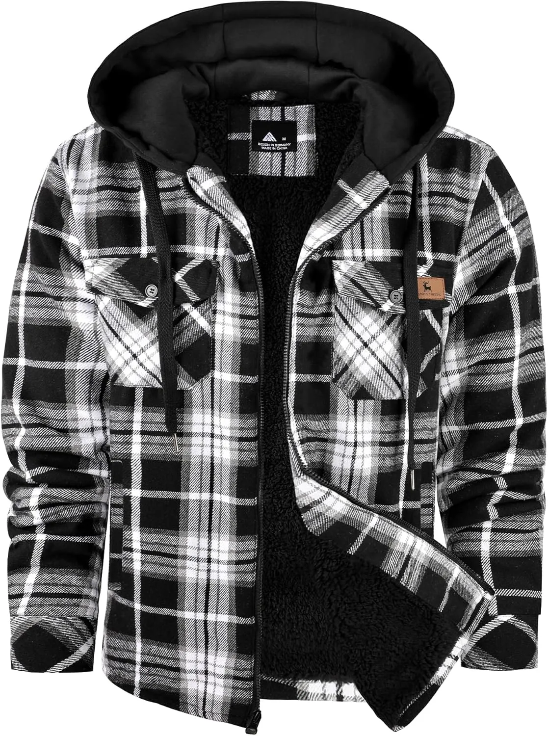 Men's Thick Fleece Plaid Jacket Flannel Shirts Sherpa Lined Full Zip Up Hoodie Winter Coat with Pockets