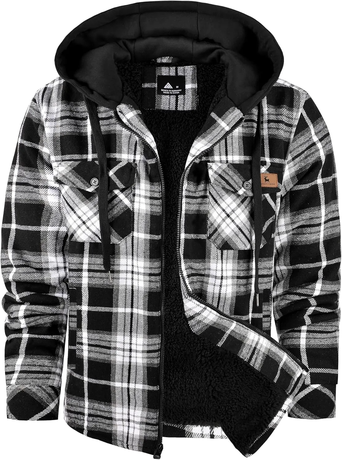 Men's Thick Fleece Plaid Jacket Flannel Shirts Sherpa Lined Full Zip Up Hoodie Winter Coat with Pockets
