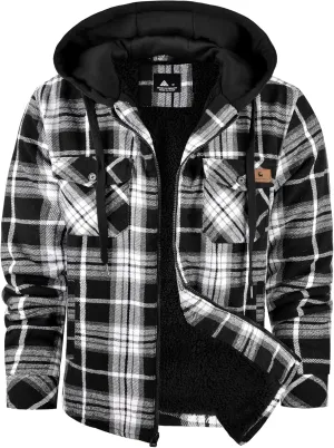 Men's Thick Fleece Plaid Jacket Flannel Shirts Sherpa Lined Full Zip Up Hoodie Winter Coat with Pockets