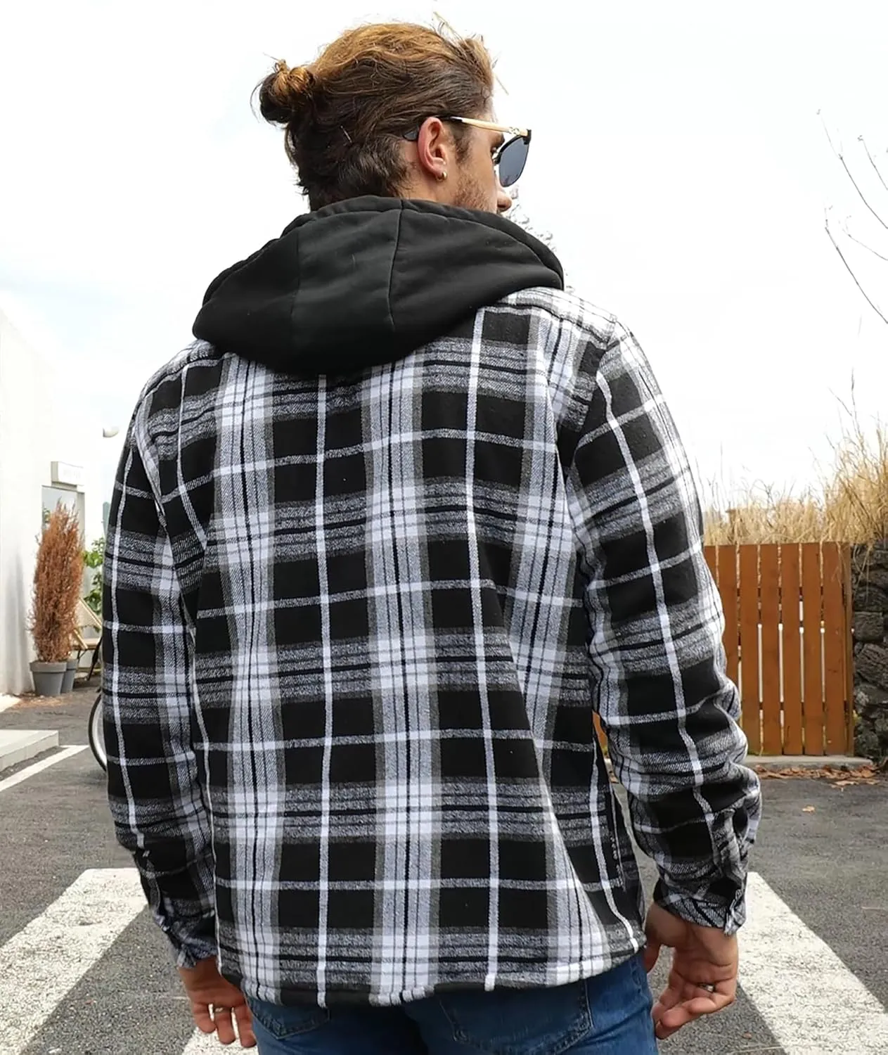 Men's Thick Fleece Plaid Jacket Flannel Shirts Sherpa Lined Full Zip Up Hoodie Winter Coat with Pockets