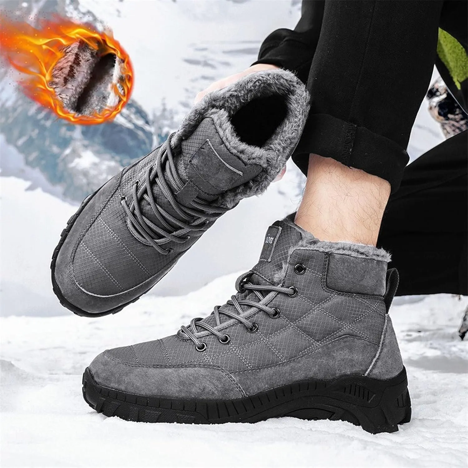 Mens Work Boots Composite Hiking Sneakers Warm Fur Lined Safety Toe Shoes for Women Soft Toe Composite Safety Toe Waterproof Industrial Casual Hike Grounded Footwear