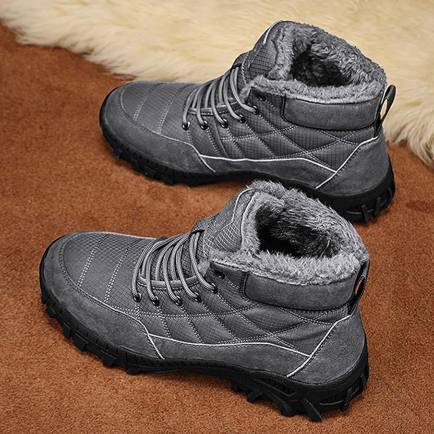 Mens Work Boots Composite Hiking Sneakers Warm Fur Lined Safety Toe Shoes for Women Soft Toe Composite Safety Toe Waterproof Industrial Casual Hike Grounded Footwear