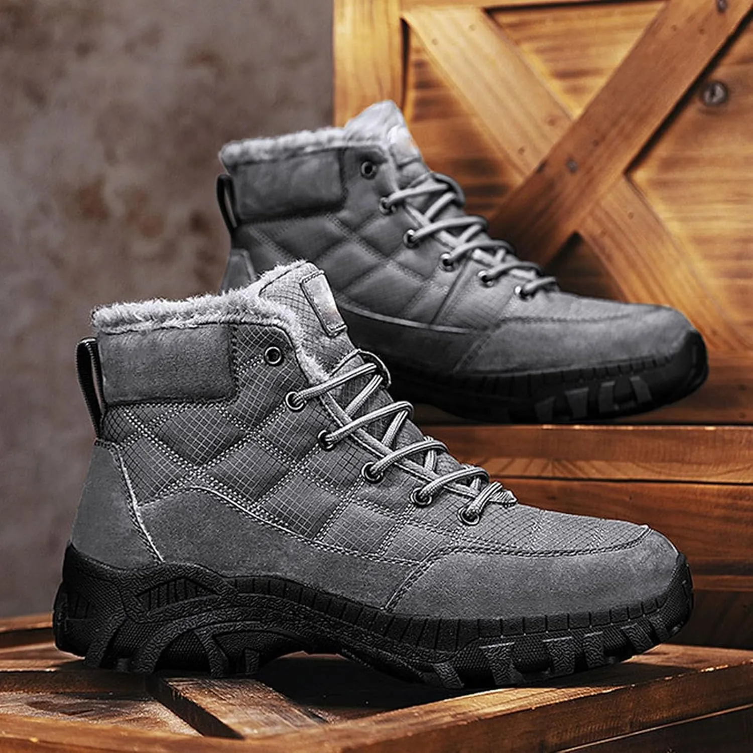 Mens Work Boots Composite Hiking Sneakers Warm Fur Lined Safety Toe Shoes for Women Soft Toe Composite Safety Toe Waterproof Industrial Casual Hike Grounded Footwear