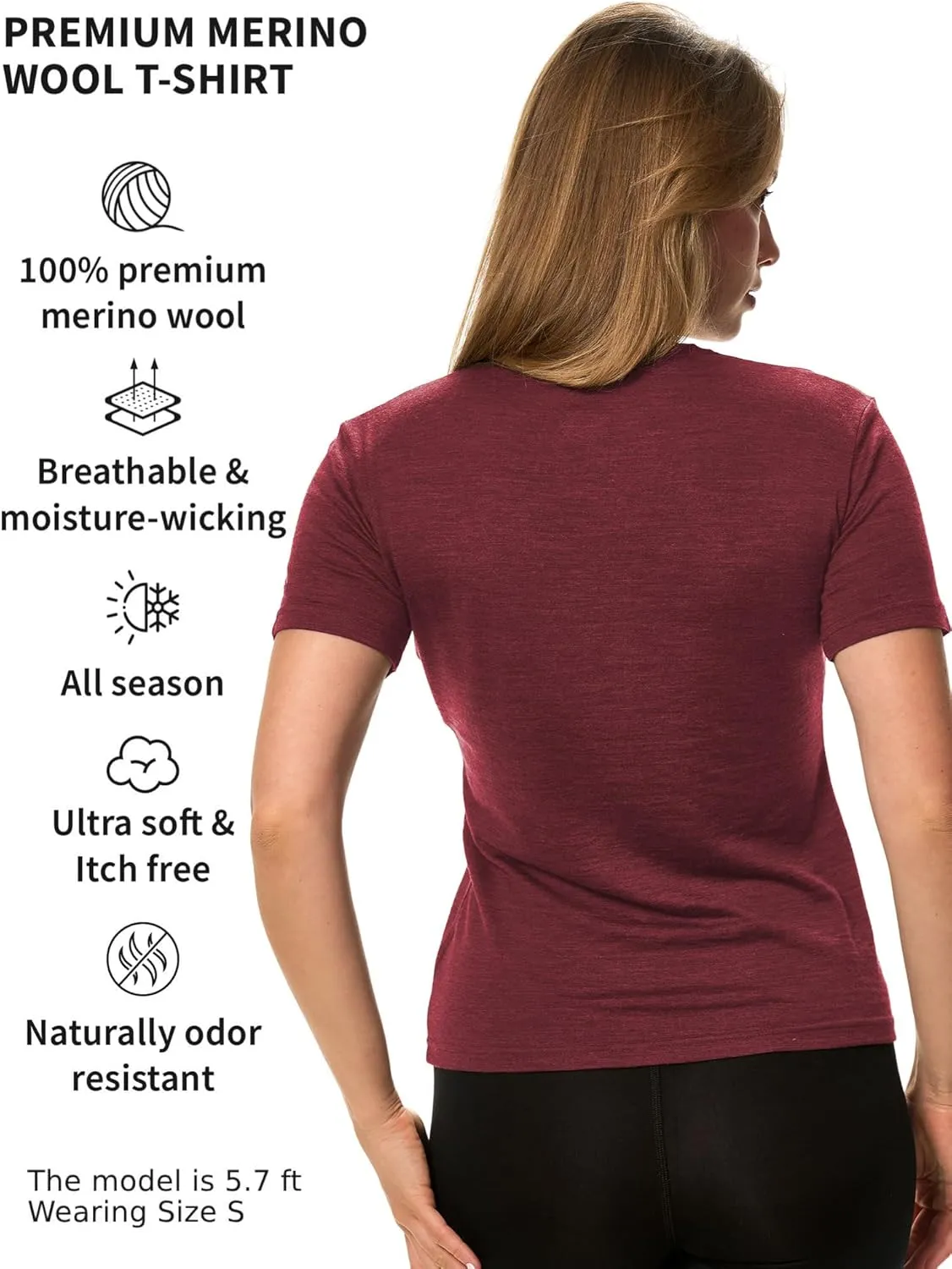 Merino.tech Merino Wool Shirt Women - 100% Merino Wool Base Layer Women Short Sleeve Tee