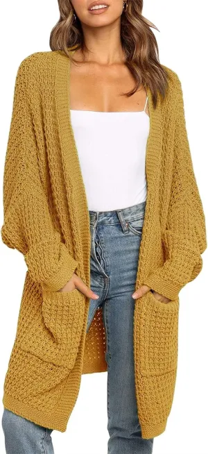 MEROKEETY Women's Oversized Long Batwing Sleeve Cardigan Waffle Knit Sweater Coat