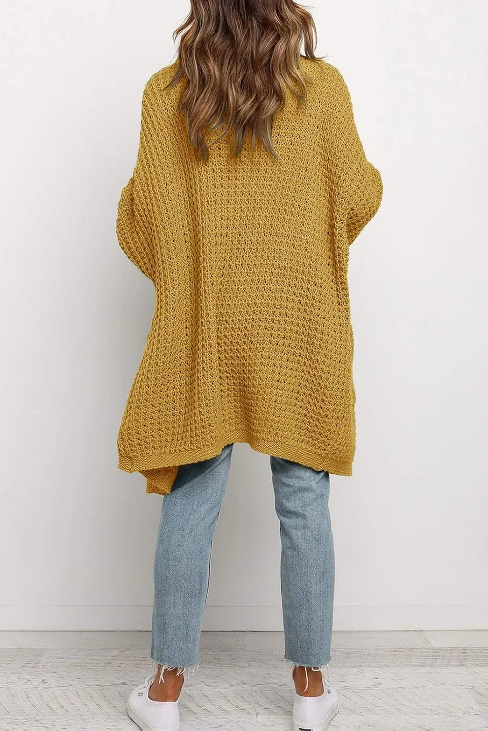 MEROKEETY Women's Oversized Long Batwing Sleeve Cardigan Waffle Knit Sweater Coat