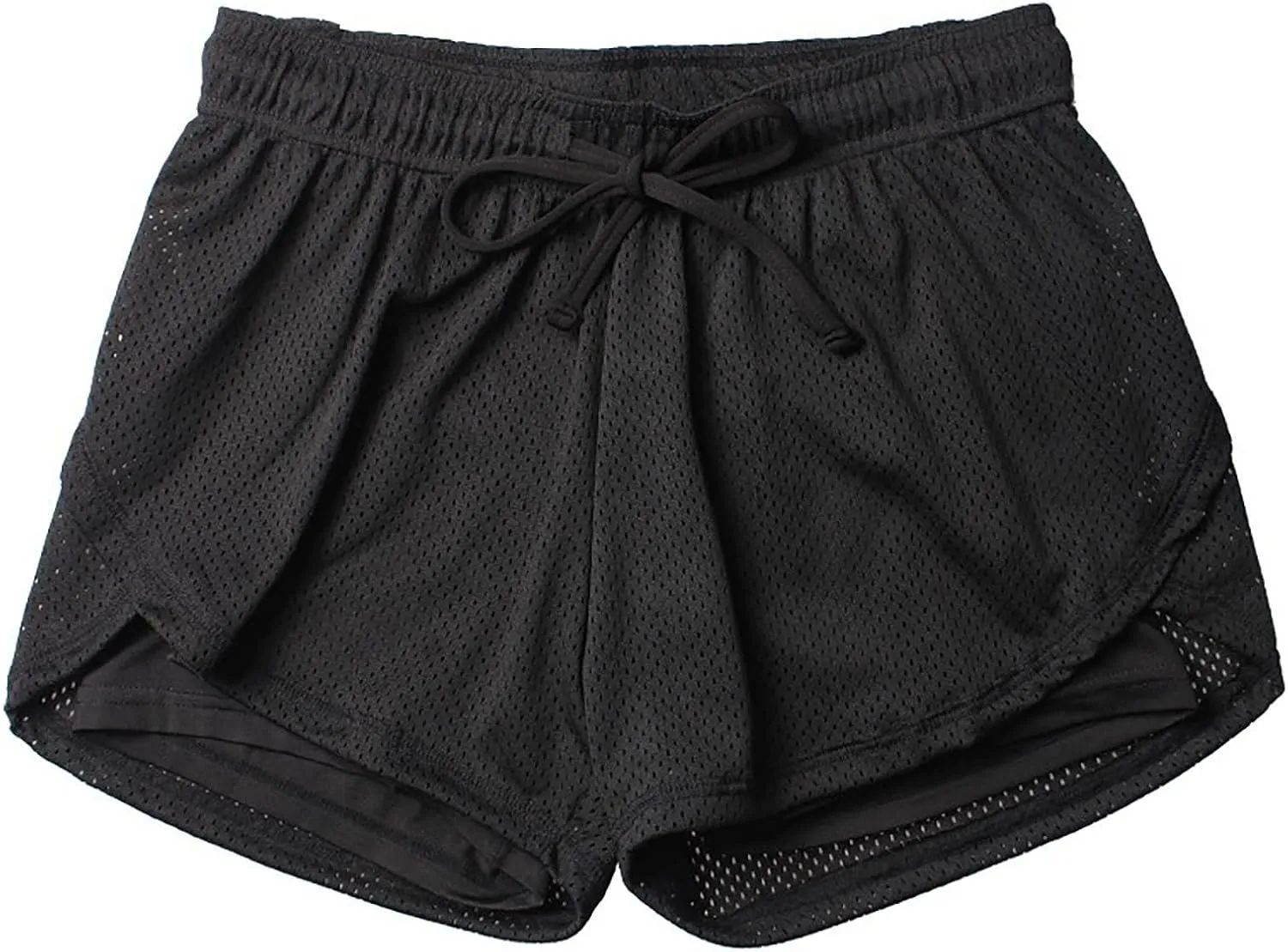 Mesh Double Layer Women's Workout Shorts Trendy Drawstring Elastic Waist Sports Short Summer Gym Yoga Exercise Pants