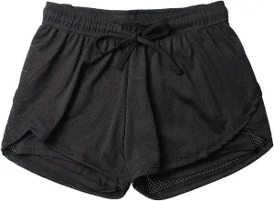 Mesh Double Layer Women's Workout Shorts Trendy Drawstring Elastic Waist Sports Short Summer Gym Yoga Exercise Pants