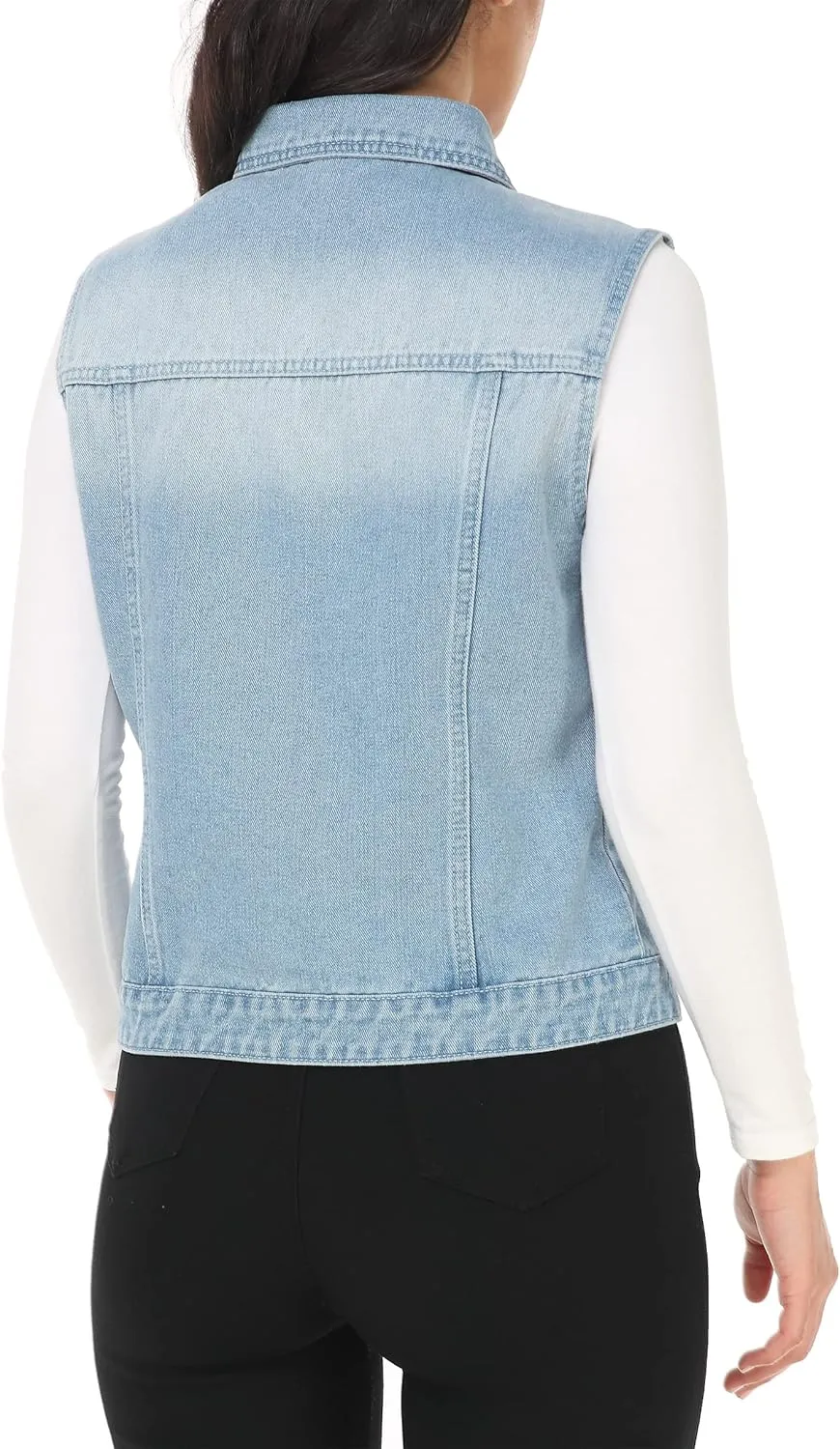 MISS MOLY Women's Denim Vest Cropped Classic Sleeveless Jean Vest Jackets With Flap Pockets