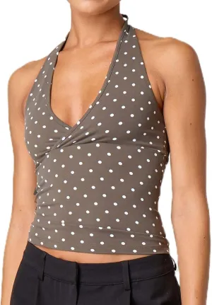 Muineobuka Women Y2K Striped Halter Top Tie Back Sleeveless Slim Fit Backless Tank Top Folding Crop Camisole Streetwear