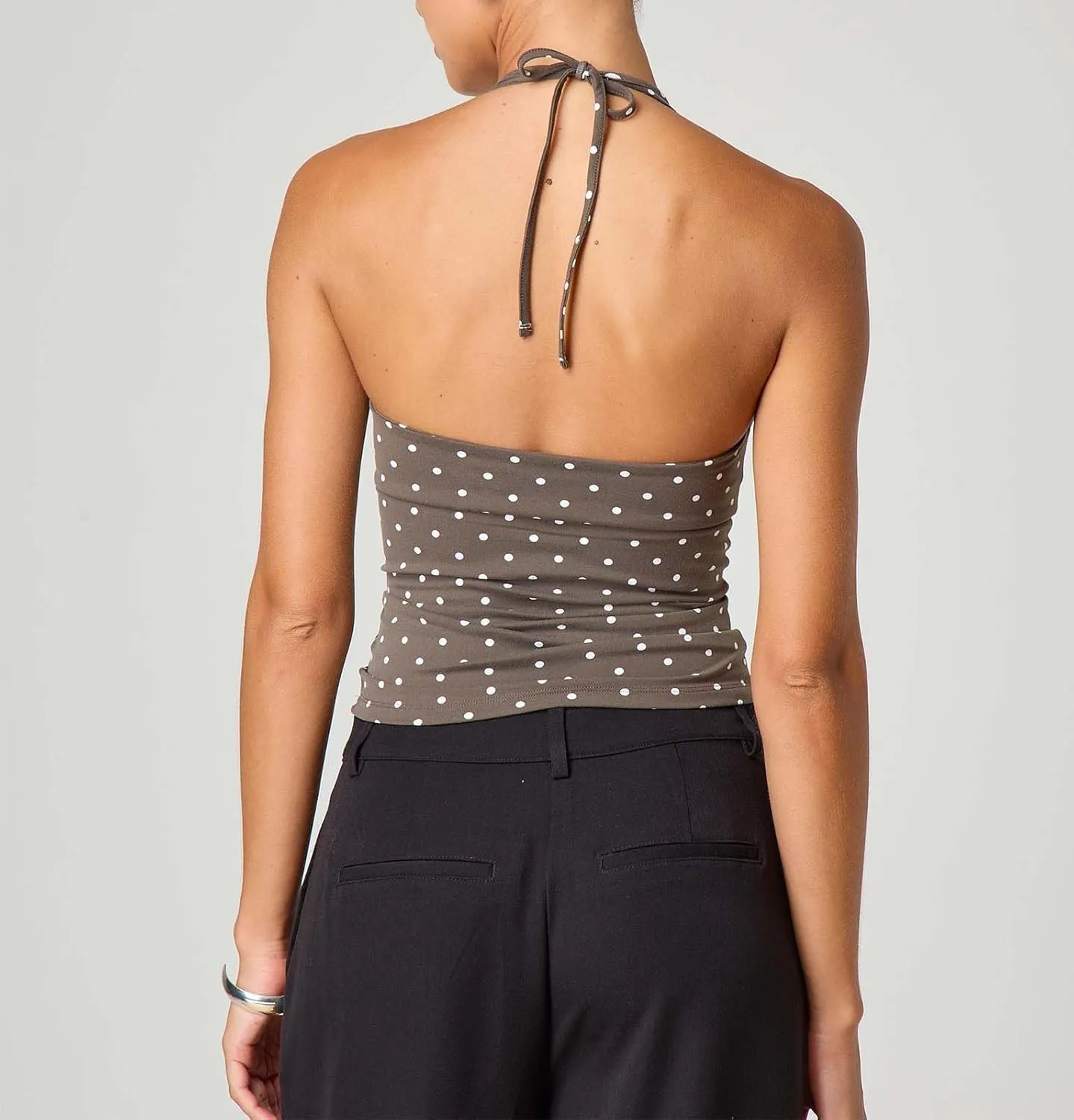 Muineobuka Women Y2K Striped Halter Top Tie Back Sleeveless Slim Fit Backless Tank Top Folding Crop Camisole Streetwear
