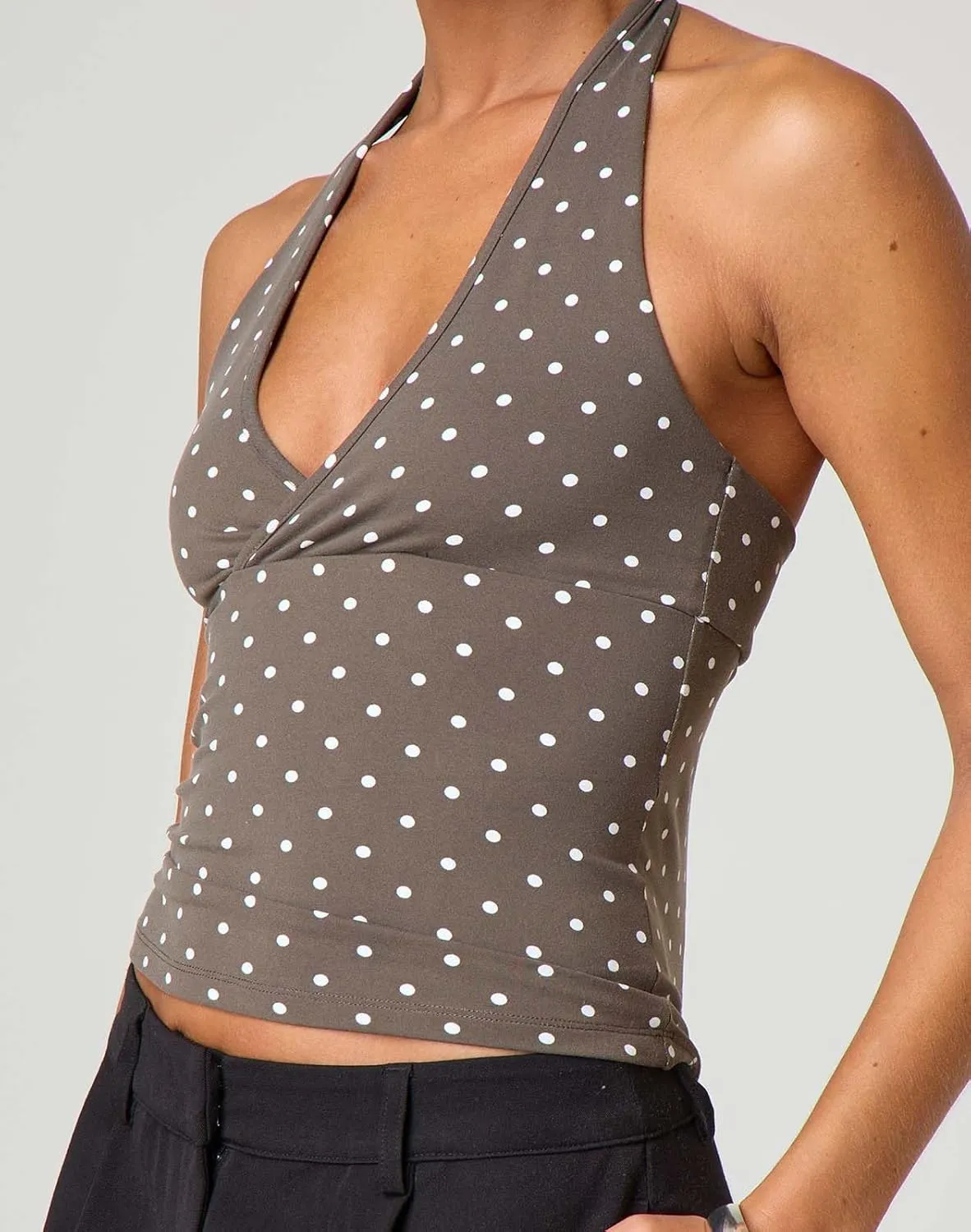 Muineobuka Women Y2K Striped Halter Top Tie Back Sleeveless Slim Fit Backless Tank Top Folding Crop Camisole Streetwear