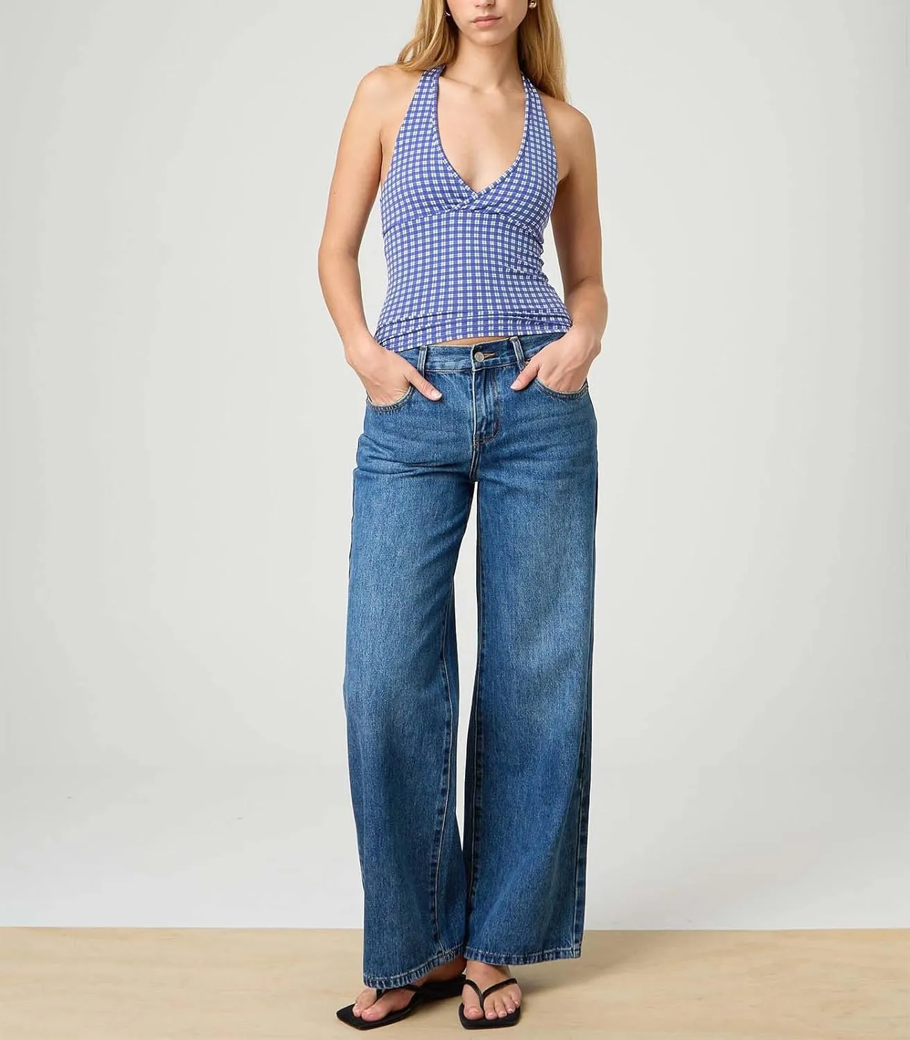 Muineobuka Women Y2K Striped Halter Top Tie Back Sleeveless Slim Fit Backless Tank Top Folding Crop Camisole Streetwear