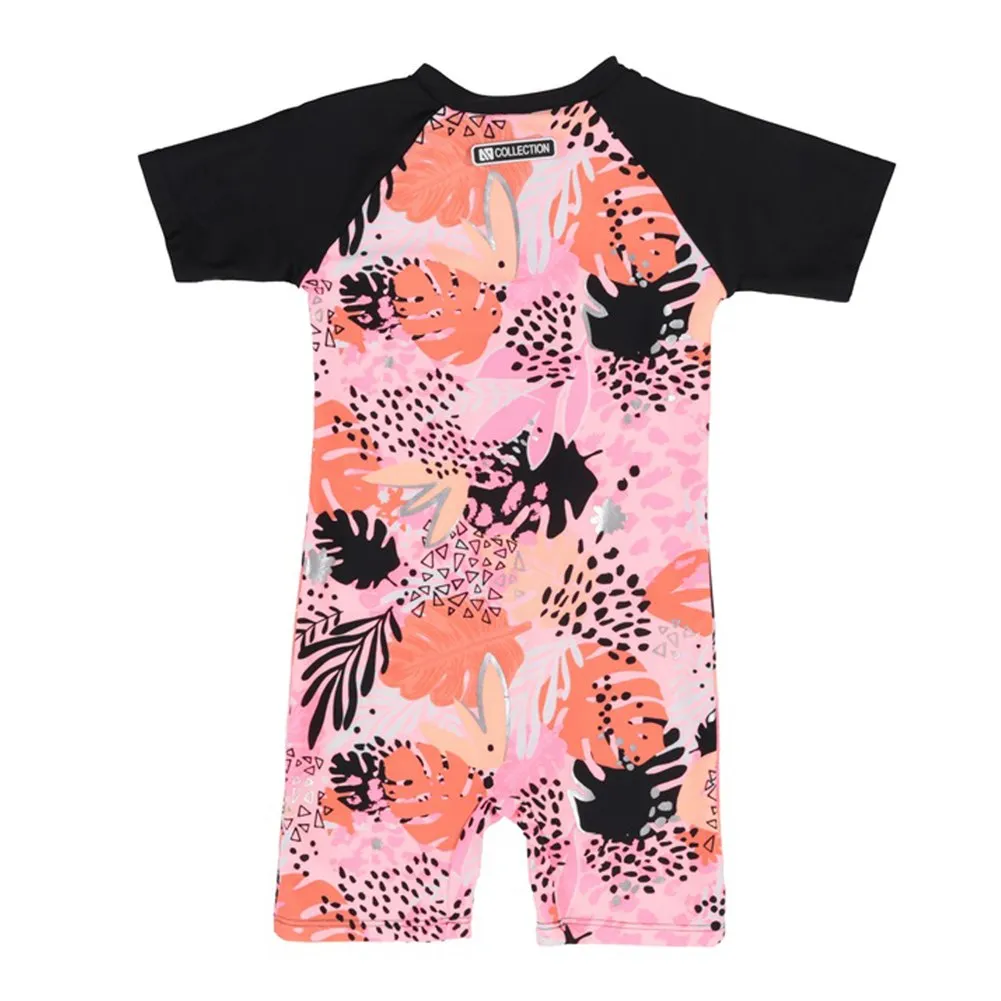 Nano One-Piece Rashguard Girls Short-Sleeve Swimsuit - New Peach (6-9 Months)