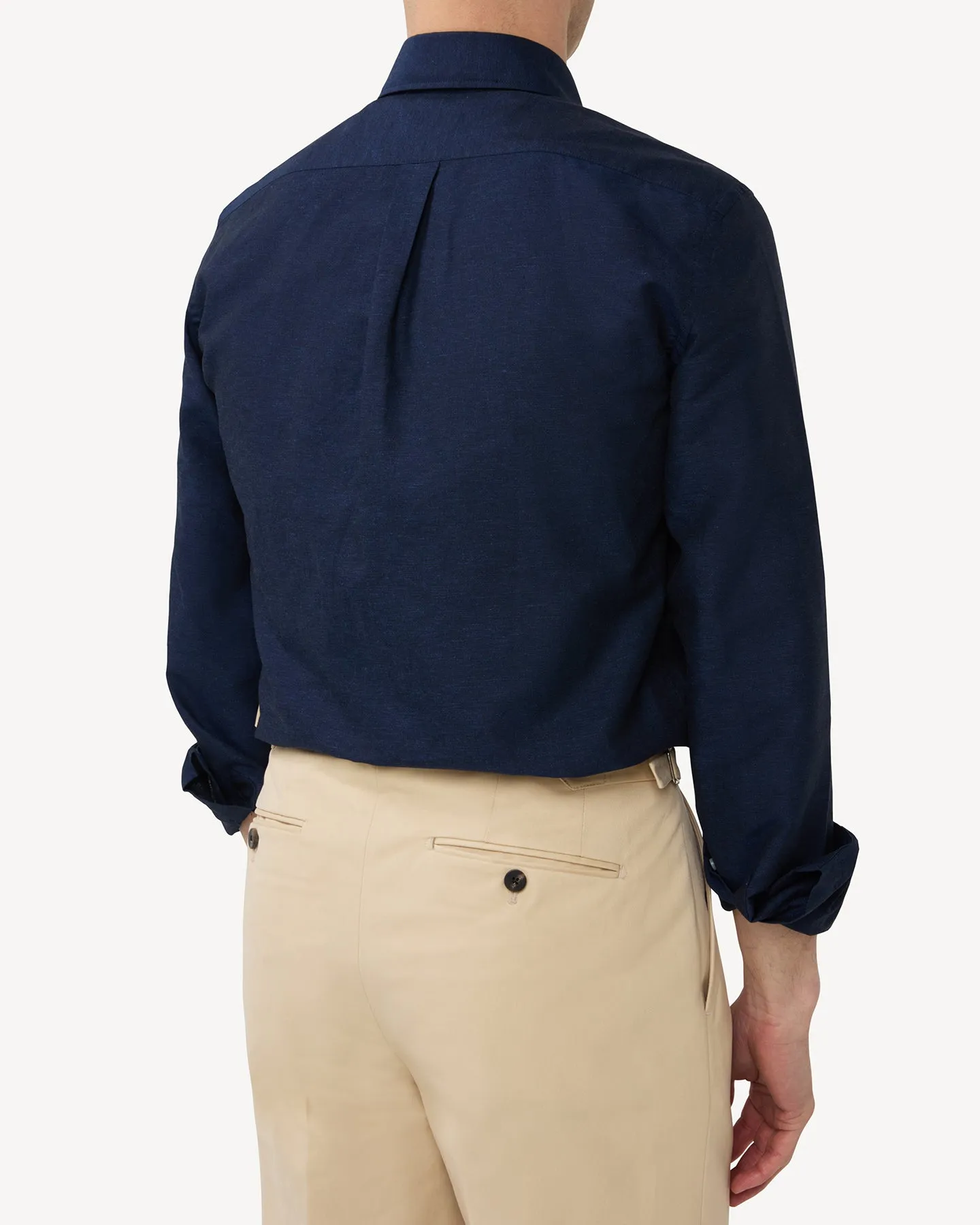 Navy Cotton Linen Button Down Shirt