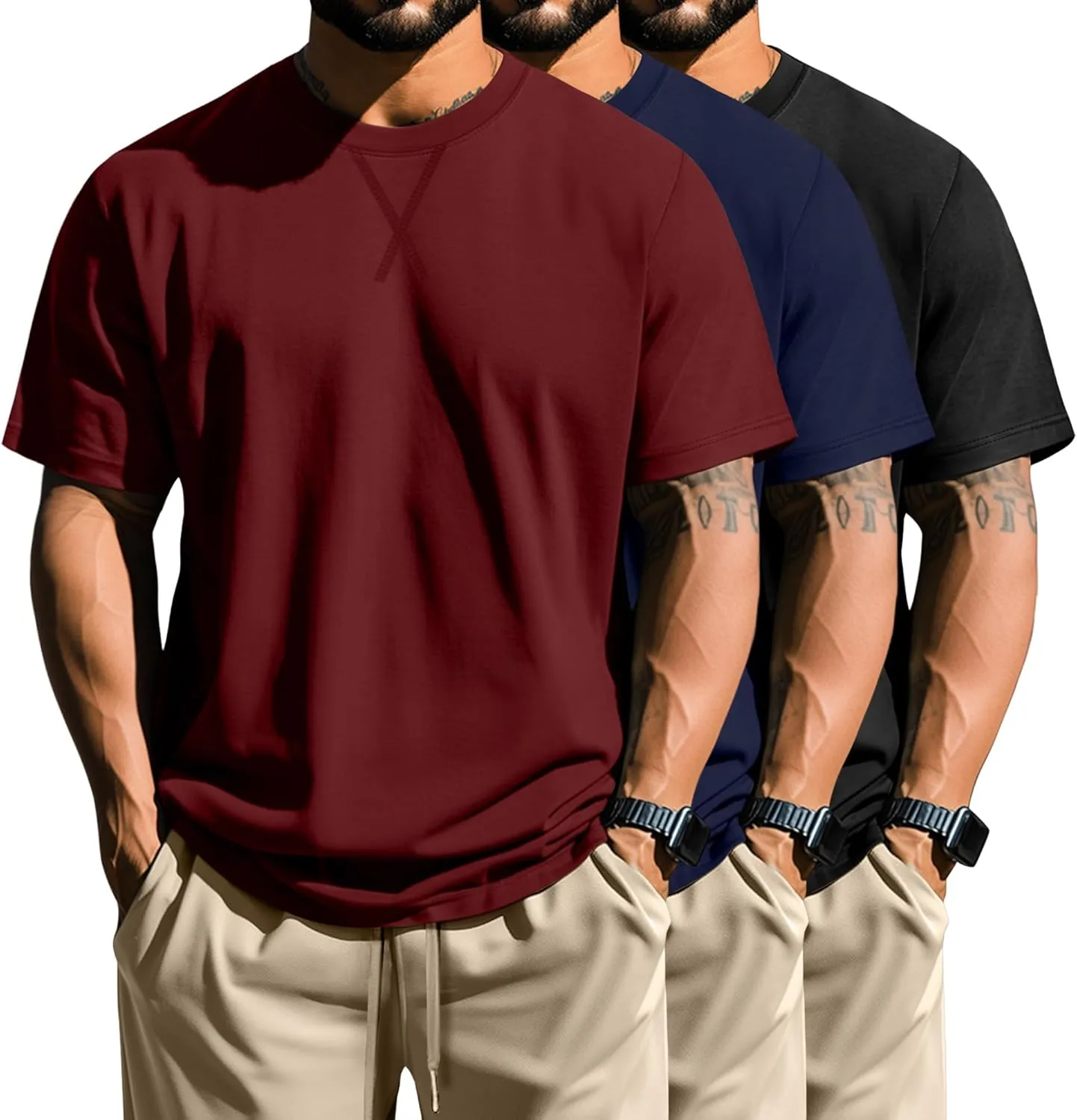 Neer 3 Pack Men's Big and Tall T-Shirts Cotton Short Sleeve Crewneck Plus Size Tee Shirts Hipster Longline Tops